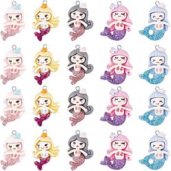 (52) Непрозрачная лаванда 20 шт 5 стили подвески из непрозрачной смолы, с блестящей пудрой и железными петлями платинового тона, русалка, разноцветные, 34~37x18~22x6~6.5 мм, отверстие : 2 мм, 4 шт / стиль