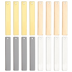 Mixed Color 16Pcs 2 Style Brass Pendants, Stamping Blank Tag, Rectangle, Mixed Color, 36x6x1mm, Hole: 1.5mm