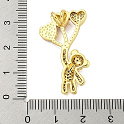 Real 18K Gold Plated Brass Micro Pave Clear Cubic Zirconia Pendants, with Enamel, Bear, Real 18K Gold Plated, 32x19x4mm, Hole: 3x2mm