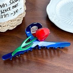 Королевский синий Заколки для волос в форме когтей из ацетата целлюлозы с цветами, аксессуары для волос для женщин и девочек, королевский синий, 128 мм