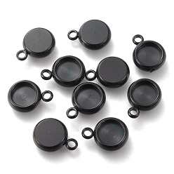Черный 304 Настройки кабошон из нержавеющей стали кулон, плоское круглое ионное напыление (IP), электрофорез черный, лоток : 6 мм, 11x8x3 мм, отверстие : 1.8 мм