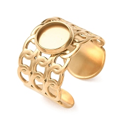 Golden 304 Stainless Steel Cable Chain Cuff Ring Components, Round Pad Ring Setting, Ion Plating(IP), Long-Lasting Plated, Golden, 14mm,18mm, Tray Size: 8mm