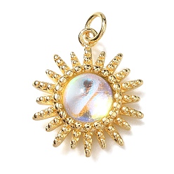 Настоящее золото 18K Стойка металлическая латунная микропрофилированная кубическая циркония подвески, без кадмия и без свинца, долговечный, солнце, реальный 18 k позолоченный, 21x18x5.5 мм, отверстие : 3 мм