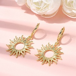 Настоящее золото 18K Серьги-кольца из латуни в форме солнца, долговечный, стойки покрытие, без свинца и без кадмия, реальный 18 k позолоченный, 41x24 мм