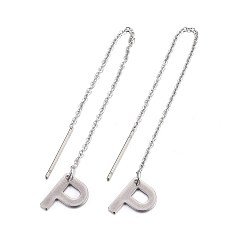 Letter P Tarnish Resistant 304 Stainless Steel Stud Earrings, Hypoallergenic Earrings, Ear Threads, Alphabet, Letter.P, 107~112x1mm, Pin: 15x0.7mm, letter: 11x8.5x0.5mm