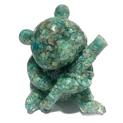 Amazonite Resin Panda Display Decoration, with Natural Amazonite Chips Inside for Home Office Desk Decoration, 65x65x85mm