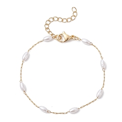 Золотой Браслеты из овальных бусин с пластиковым жемчугом, 316 Браслеты-цепочки из хирургической нержавеющей стали в виде скрепок для женщин, золотые, 7 дюйм (17.7 см)