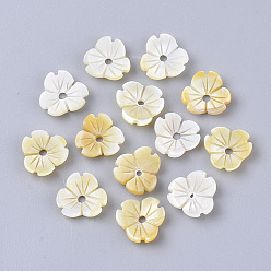 Verge D'or Pâle Perles de coquillage jaune, 3 d fleurs, verge d'or pale, 10.5x11x3mm, Trou: 1.6mm