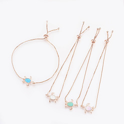 (52) Непрозрачная лаванда Регулируемые латунные браслеты Боло, слайдерные браслеты, коробка цепи, с синтетическим опалом, черепаха, розовое золото , разноцветные, 9-1/2 дюйм (24 см) x 1 мм