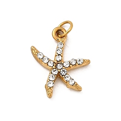 Морская звезда 304 из нержавеющей стали горный хрусталь подвески, океан коллекция подвески, ионное покрытие (ip), реальный 18 k позолоченный, с целью перехода в кольце, морская звезда, 15x12.5x2.5 мм, отверстие : 2.4 мм