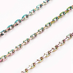 Rainbow Color Ion Plating(IP) 304 Stainless Steel Cable Chains, Diamond Cut Chains, Soldered, Faceted, with Spool, Oval, Rainbow Color, 1.5x1x1mm, about 32.8 Feet(10m)/roll