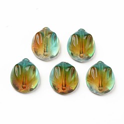 Sea Green Two Tone Transparent Spray Painted Glass Beads, Rabbit, Sea Green, 14x12x8mm, Hole: 1.4mm