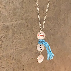 Светло-Голубой Ожерелья из сплава со стеклом, рождественский снеговик с шарфом и шнуром, серебряный цвет гальваническим, Небесно-голубой, 18.11 дюйм (46 см)