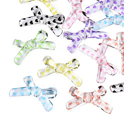 Mixed Color Transparent Acrylic Beads, Bowknot with Polka Dot Pattern, Mixed Color, 20.5x33x6mm, Hole: 1.6mm