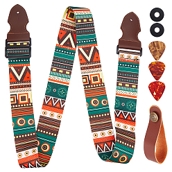 Others 1 Set Guitar Accessory Set, with Polyester & PU Leather Strap, Microfiber & Iron Neck Strap, Silicone Strap Buckle, Plastic Guitar Picks, 80~137cm, 50mm, 7pcs/set