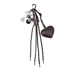 Кокосово-Коричневый Подвеска в форме сердца из искусственной кожи, шнура из полиэстера и бусины из бильярдной смолы, с алюминиевыми карабинами для скалолазания, кокосового коричневый, 313 мм