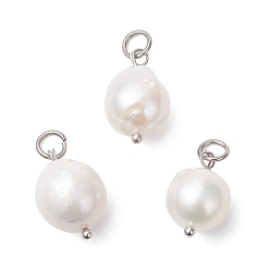 Нержавеющая Сталь Цвет Натуральный жемчуг барокко подвески с жемчугом кеши, Овальные подвески с латунными петлями и 304 открытыми соединительными кольцами из нержавеющей стали, кремово-белые, цвет нержавеющей стали, 14.5~16.5x10~11.5 мм, отверстие : 3 мм