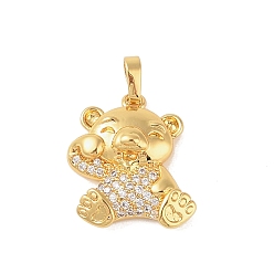Прозрачный Латунные микро проложить кубического циркония подвески, без кадмия, без никеля и без свинца, реальный 18 k позолоченный, медведь, прозрачные, 21x17.5x5.5 мм, отверстие : 6x3.5 мм