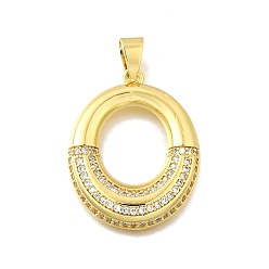 Настоящее золото 18K Латунные микро проложить кубического циркония подвески, без кадмия и без свинца, овальные, реальный 18 k позолоченный, 27x21.5x4 мм, отверстие : 3.5x6.5 мм