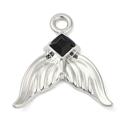 Черный Платинового сплава подвески, прелести рыбий хвост, со стеклом, стойки покрытие, без кадмия, без никеля и без свинца, чёрные, 17.5x16.5x3 мм, отверстие : 1.8 мм