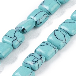Turquoise Synthétique Perles synthétiques turquoise brins, carrée, 8.5x8.5x5mm, Trou: 1.6mm, Environ 50 pcs/chapelet, 16.34'' (41.5 cm)