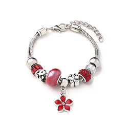 (123L) Белый крем непрозрачный блеск Браслеты с подвесками из цинкового сплава, эмали и нержавеющей стали, пластика и страз в европейском стиле, цветок, платина, огнеупорный кирпич, 201 дюйм (7-1/4 см)