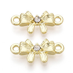 Золотой Подвески-бантики из сплава с кристаллами и стразами, стойки покрытие, без кадмия, без никеля и без свинца, золотые, 8x17x3 мм, отверстие : 1.5~1.6 мм