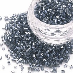 Slate Blue Glass Bugle Beads, Transparent Colours Luster, Slate Blue, 2.5~3x2mm, Hole: 0.9mm, about 15000pcs/pound