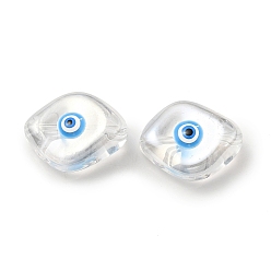 Deep Sky Blue Transparent Glass Beads, with Enamel, Horse Eye with Evil Eye Pattern, Deep Sky Blue, 20x16x9.5mm, Hole: 1.4mm