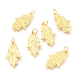 Real 18K Gold Plated Alloy Pendants, Long-Lasting Plated, with Jump Ring, Hamsa Hand, Real 18K Gold Plated, 21.5x13x1.4mm, Hole: 3.5mm