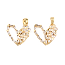 Золотой Латунные микро проложить кубического циркония подвески, сердце прелести, со смолевыми бусинами, золотые, 16x17x3 мм, отверстие : 2.5x4.5 мм
