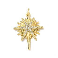 Настоящее золото 18K Латунные микро проложить кубического циркония подвески, без кадмия и без свинца, астеризм чары, с целью перехода в кольце, реальный 18 k позолоченный, 27.5x21x4 мм, отверстие : 3 мм
