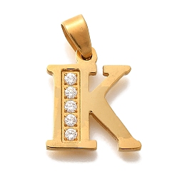 Letter K Ионное покрытие (ip) 304 подвески из нержавеющей стали со стразами, Письмо K, 17~19x10.5~18x2 мм, отверстие : 6.5x3.5 мм