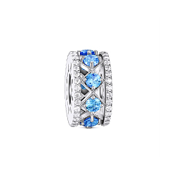 Blue Rhodium Plated 925 Sterling Silver Blue Sparkle Lights Charm European Bead, with Cubic Zirconia, Blue, 12.7x6.32mm, Hole: 4.52mm, 
Packing Size: 65x56x35mm
