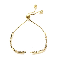 Золотой Регулируемый латунный прозрачный кубический цирконий слайдер изготовление браслета, стойки покрытие, долговечный, стойки покрытие, золотые, длина одиночной цепи: 5 дюйм (12.8 см), отверстие : 1.6 мм