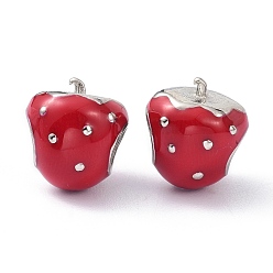 Нержавеющая Сталь Цвет 304 из нержавеющей стали европейские шарики, с эмалью, бусины с большим отверстием, клубника, цвет нержавеющей стали, 12x11x10 мм, отверстие : 5x4.5 мм