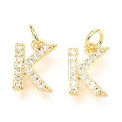 Letter K Messing Mikro ebnen Zirkonia Charme, mit Ringe springen, griechisches Alphabet, echt 18 k vergoldet, letter.k, 11.5x8.5x1.9 mm, Sprungring: 4.85x0.9 mm, Bohrung: 3 mm