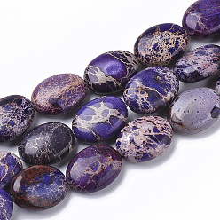 Indigo Natural Imperial Jasper Beads Strands, Dyed, Oval, Indigo, 16x12x6mm, Hole: 1.4mm, about 25pcs/Strand, 15.75 inch(40cm)