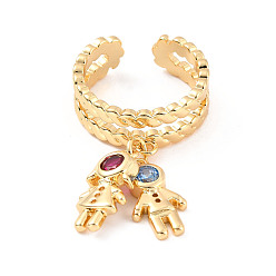 Настоящее золото 18K Открытое кольцо-манжета с кубическим цирконием для мальчика и девочки, украшения из латуни для женщин, без кадмия и без свинца, реальный 18 k позолоченный, размер США 6 1/2 (16.9 мм)