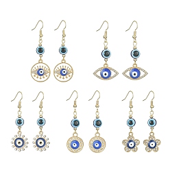 Mixed Shapes Серьги с подвесками из смолы от сглаза со стразами, длинные серьги-капли из золотого сплава, разнообразные, 49.5~57x15~21.5 мм