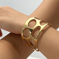 Plaqué 18K Or Véritable Bracelets manchettes creux en acier inoxydable pour femmes, plat rond & larme & ovale, réel 304 k plaqué or, diamètre intérieur: 18 pouce (2.44 cm)