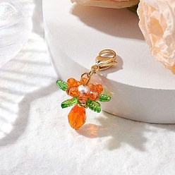 Темно-Оранжевый Подвесные украшения из стекла, акрила и ракушек с жемчужными цветами, с 304 застежкой-карабином из нержавеющей стали, темно-оранжевый, 44~46 мм