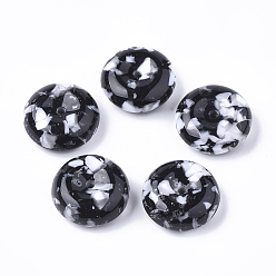 Black Resin Beads, Imitation Gemstone Chips Style, Flat Round, Black, 26x10mm, Hole: 3mm