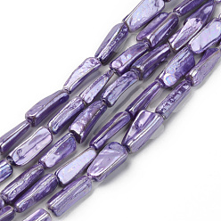 Medium Purple Spray Painted Natural Freshwater Shell Beads Strands, Shell Shards, Nugget Stick, Medium Purple, 15~20x5~13x3~10mm, Hole: 0.8mm, about 23pcs/strand, 15.35 inch~17.32 inch(39~44cm)