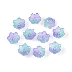 Бледно-бирюзовый Прозрачные двухцветные колпачки для стеклянных бусин, окрашенные аэрозольной краской, цветок, бледные бирюзовая, 7x11.5x11.5 мм, отверстие : 0.8~1.4 мм, около 1950~2000 шт / упаковка
