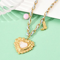 Настоящее золото 18K 304 Женские ожерелья из полиэстеровой веревки с подвеской в виде сердца из нержавеющей стали со стеклом и смолой, ионное покрытие (ip), реальный 18 k позолоченный, 18.31 дюйм (46.5 см)