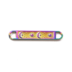 Rainbow Color Ионное покрытие (ip) 304 подвески из нержавеющей стали, прямоугольные связи с луной и звездой, Радуга цветов, 7x42x3 мм, отверстие : 4x5 мм