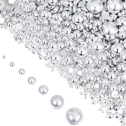 Серебро 3000шт. кабошоны из АБС-пластика с имитацией жемчуга, полукруглый, серебряные, 2~10 мм