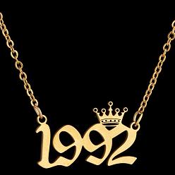 Number Год рождения короны 201 ожерелья из нержавеющей стали для женщин, золотые, число 1992, 17.72 дюйм (45 см)