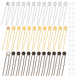 (52) Непрозрачная лаванда 36шт. 3 цвета фурнитура для утюга для волос, П-образный, с плоскими круглыми настроек латунь кабошон, с 36 стеклянными кабошонами, разноцветные, лоток : 10 мм, 78x12x3 мм, 12 шт / цвет